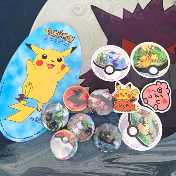 300+ Pokemon Cards Bundle LOT with Stickers & Button Pins! - Picture 3 of 7